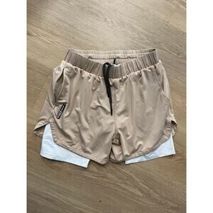 YoungLA Shorts Men's large Beige White 105 Compression Lined Performance Gym